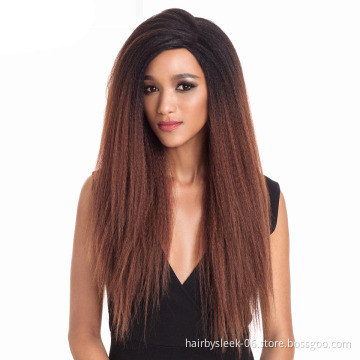 26 Inches Kinky Straight Pre Plucked with Natural Baby Hair 13x4 0mbre Lace Front wigs Synthetic hair Wigs For Black Women